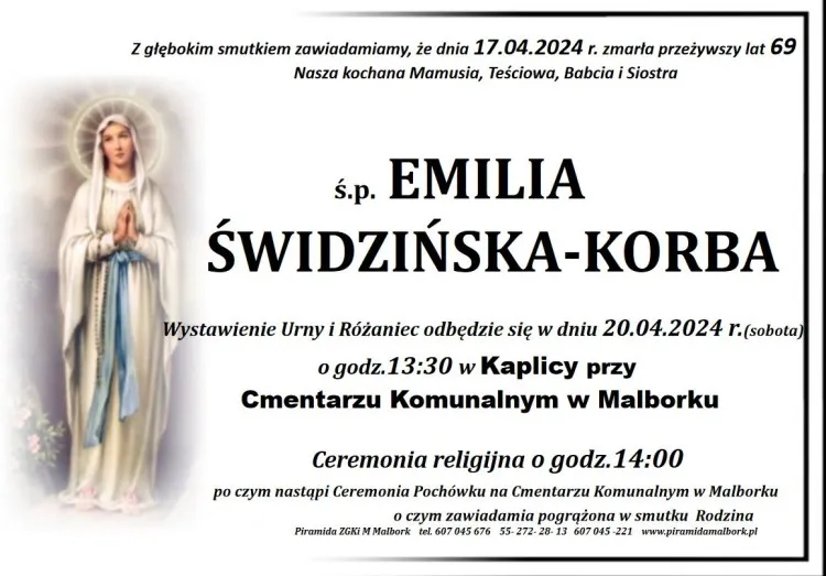Zmarła Emilia Świdzińska-Korba. Miała 69 lat.