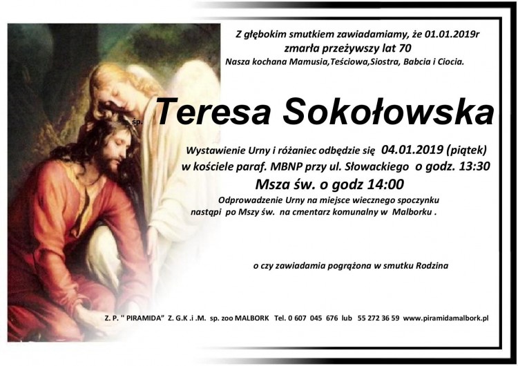 Zmarła Teresa Sokołowska. Żyła 70 lat.