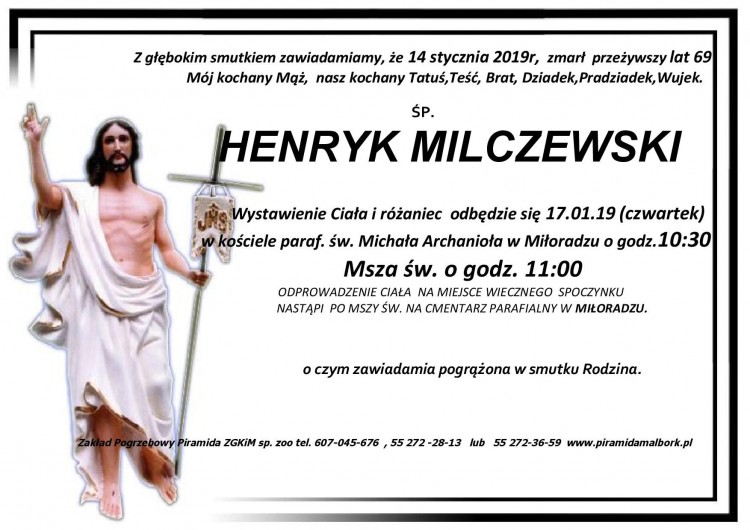 Zmarł Henryk Milczewski. Żył 69 lat.