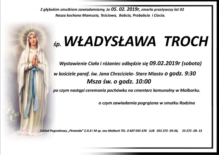 Zmarła Władysława Troch. Żyła 92 lata.