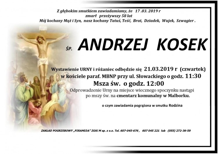 Zmarł Andrzej Kosek. Żył 58 lat.