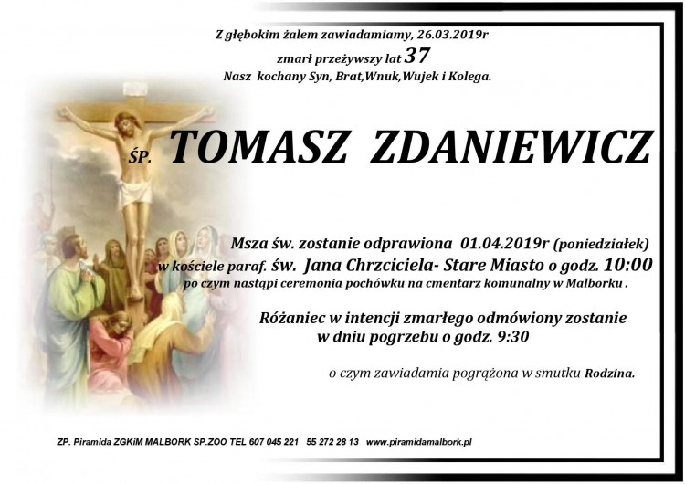 Zmarł Tomasz Zdaniewicz. Żył 37 lat.