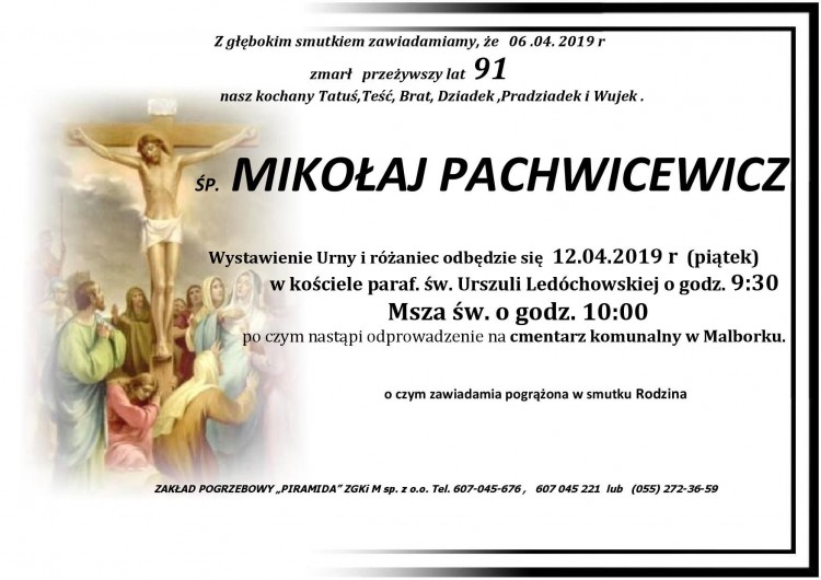 Zmarł Mikołaj Pachwicewicz. Żył 91 lat.