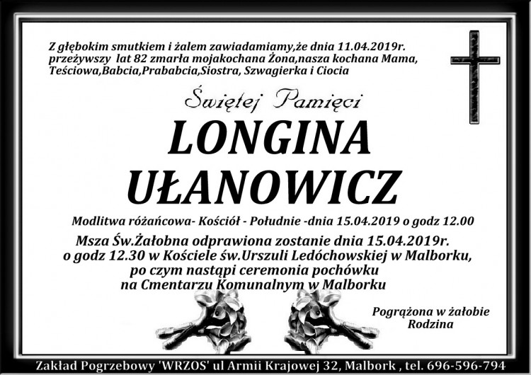 Zmarła Longina Ułanowicz. Żyła 82 lata