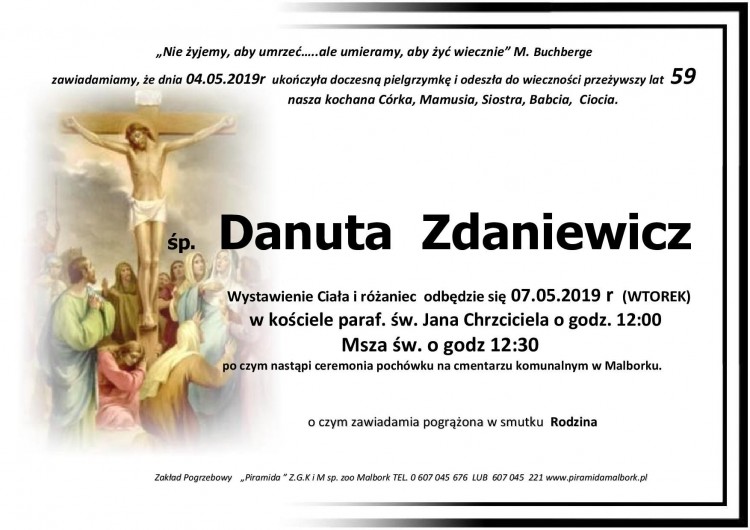 Zmarła Danuta Zdaniewicz. Żyła 59 lat.