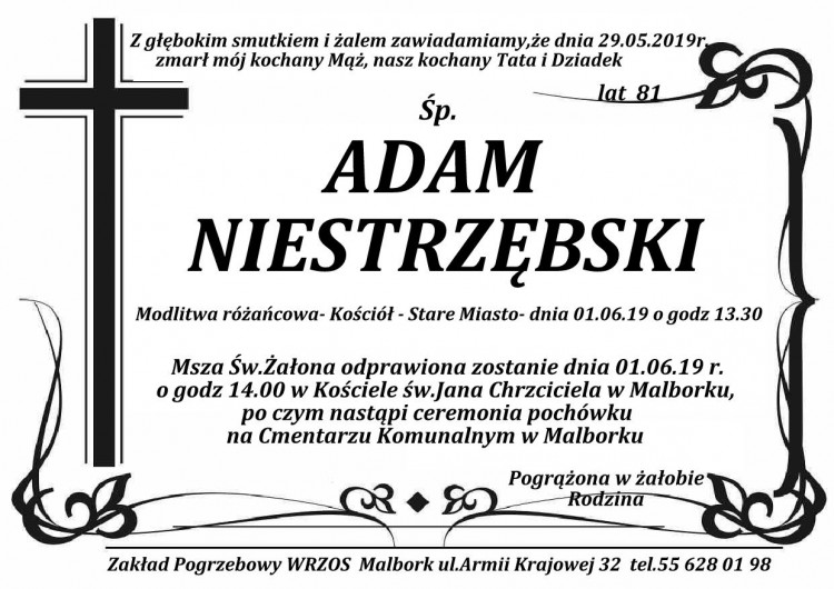 Zmarł Adam Niestrzębski. Żył 81 lat.