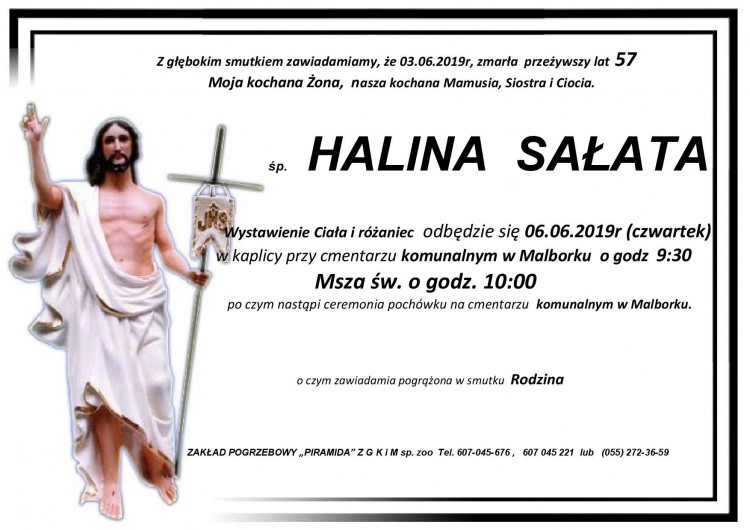 Zmarła Halina Sałata. Żyła 57 lat.
