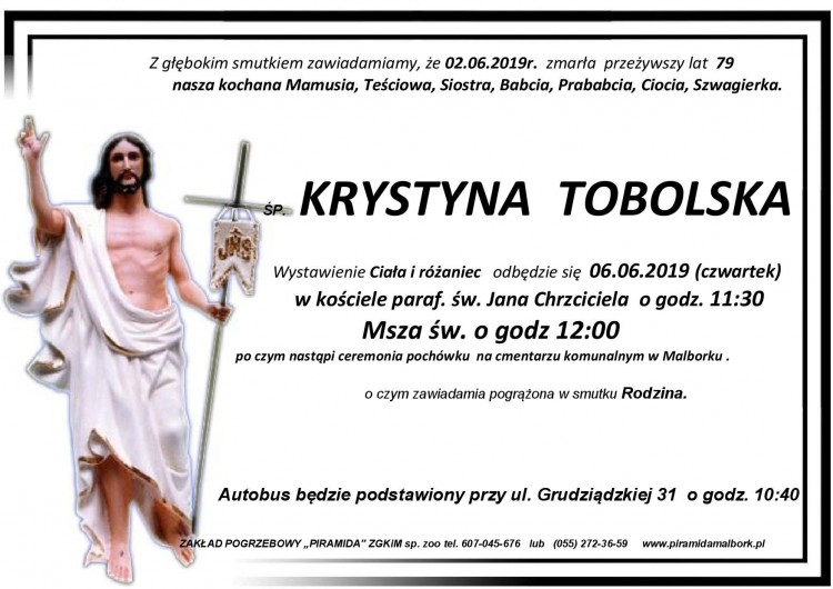 Zmarła Krystyna Tobolska. Żyła 79 lat