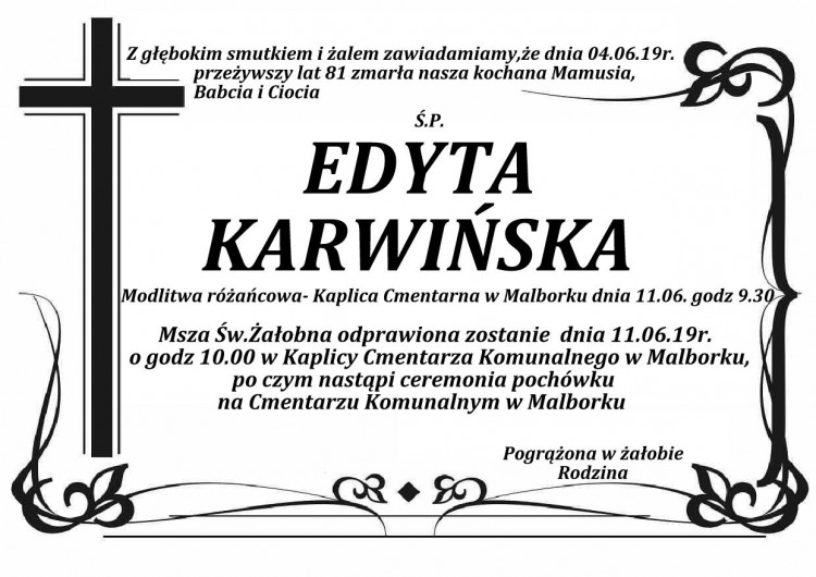 Zmarła Edyta Karwińska. Żyła 81 lat.