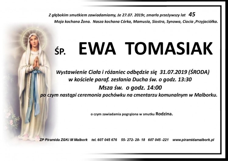 Zmarła Ewa Tomasiak. Żyła 45 lat.