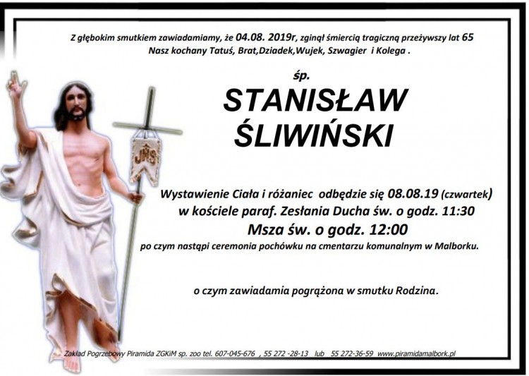 Zmarł Stanisław Śliwiński. Żył 65 lat.