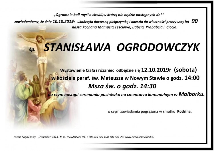 Zmarła Stanisława Ogrodowczyk. Żyła 90 lat.