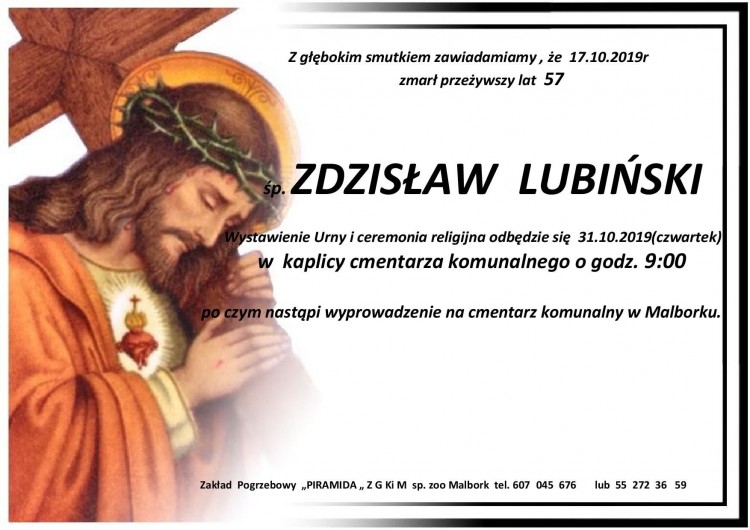 Zmarł Zdzisław Lubiński. Żył 57 lat.