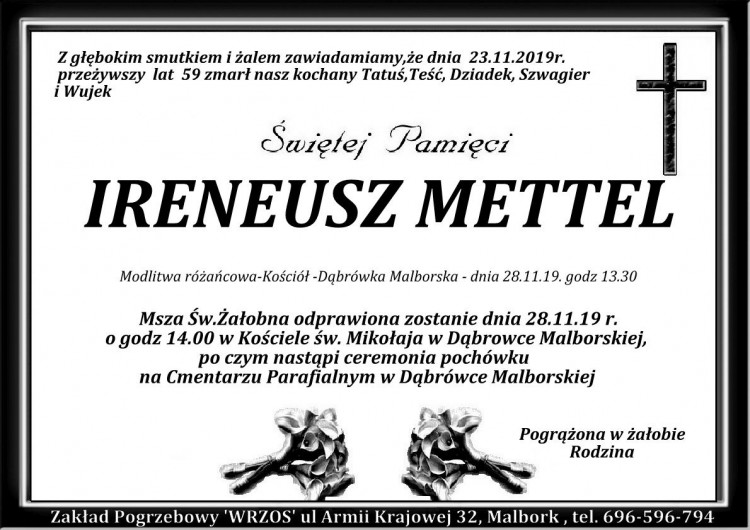 Zmarł Ireneusz Mettel. Żył 59 lat.