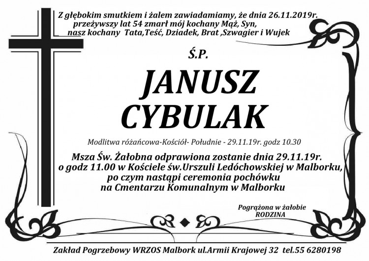 Zmarł Janusz Cybulak. Żył 54 lata.