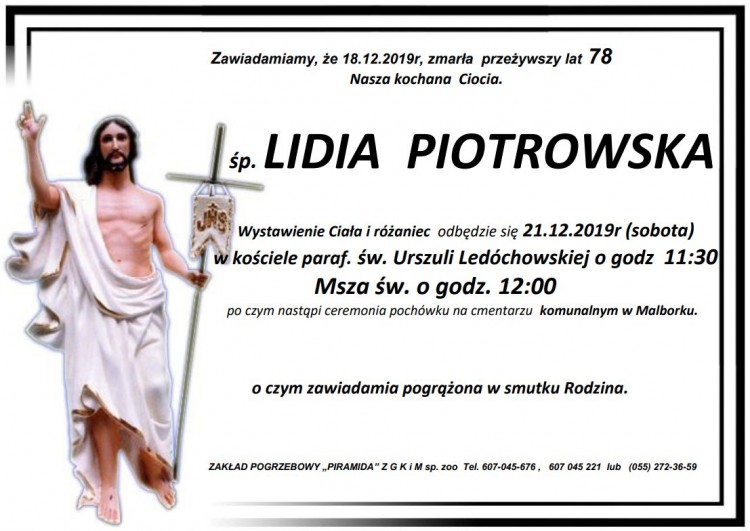 Zmarła Lidia Piotrowska. Żyła 78 lat.