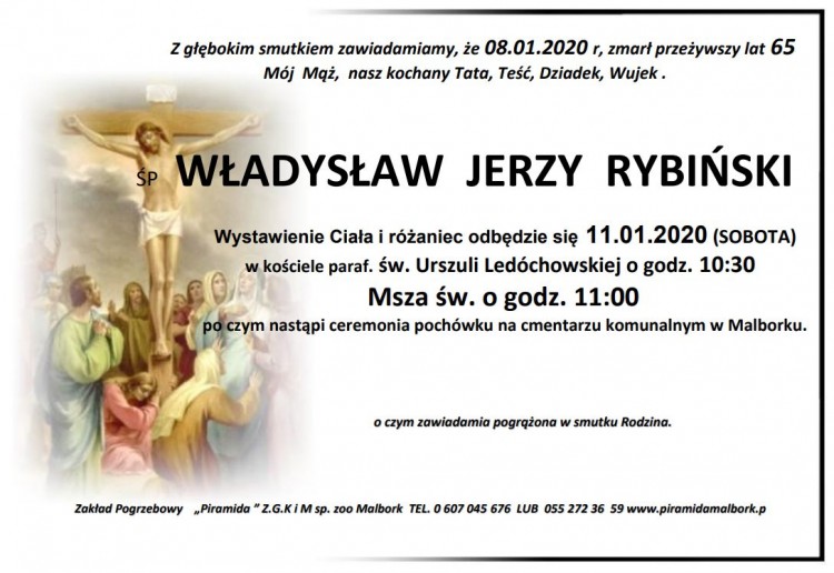 Zmarł Władysław Jerzy Rybiński. Żył 65 lat.