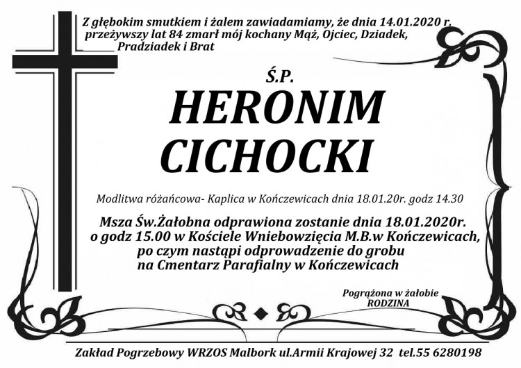 Zmarł Heronim Cichocki. Żył 84 lata.