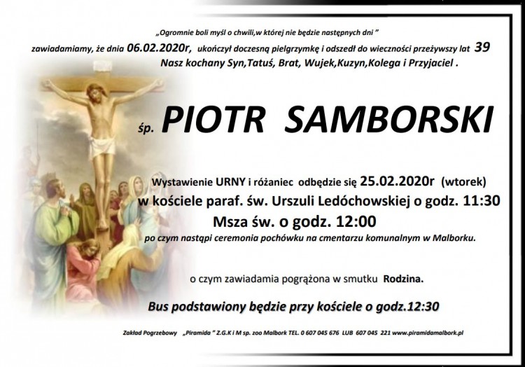 Zmarł Piotr Samborski. Żył 39 lat.