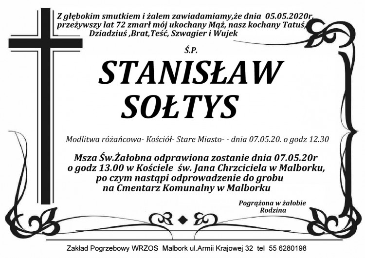 Zmarł Stanisław Sołtys. Żył 72 lata.