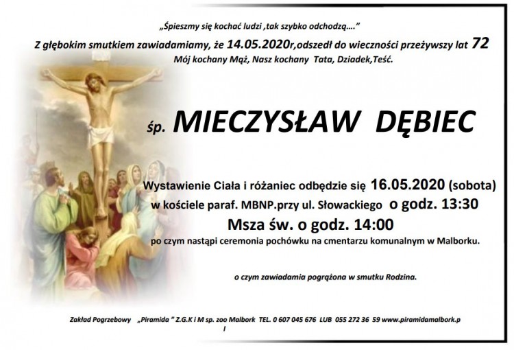 Zmarł Mieczysław Dębiec. Żył 72 lata.