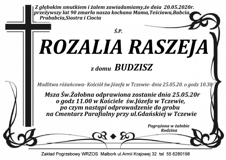 Zmarła Rozalia Raszeja. Żyła 90 lat.