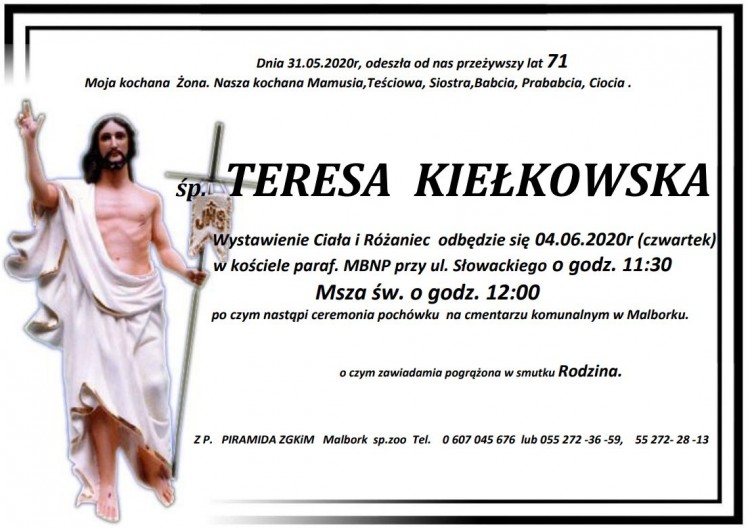 Zmarła Teresa Kiełkowska. Żyła 71 lat.
