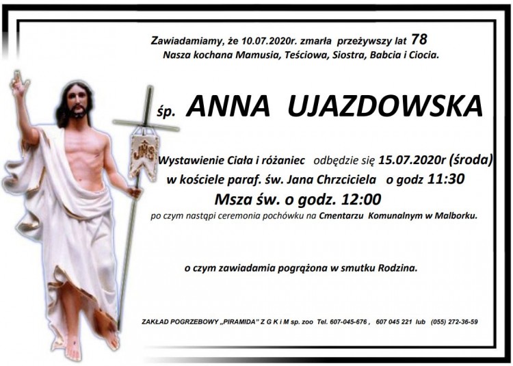 Zmarła Anna Ujazdowska. Żyła 78 lat.