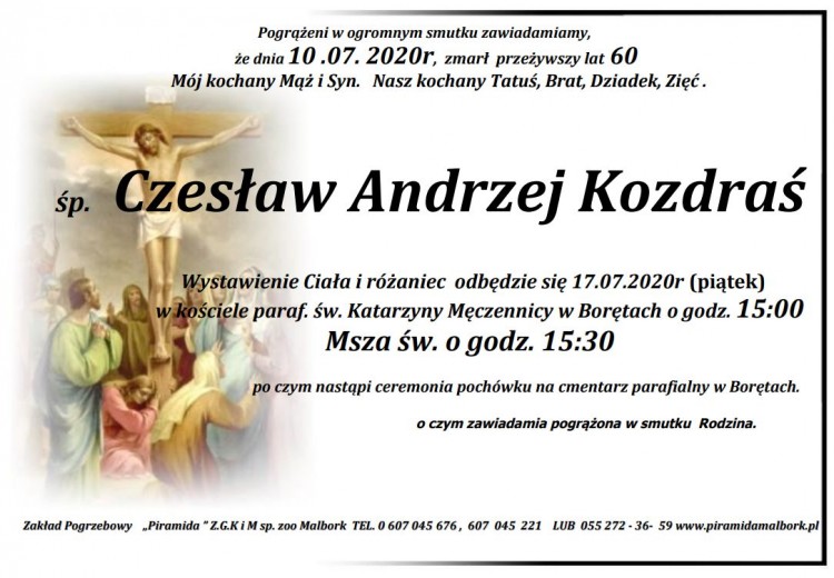 Zmarł Czesław Andrzej Kozdraś. Żył 60 lat.