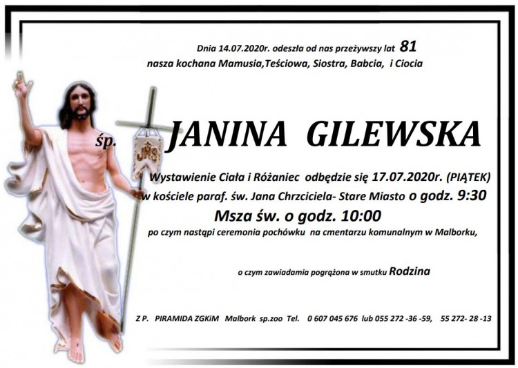 Zmarła Janina Gilewska. Żyła 81 lat.