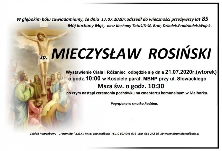 Zmarł Mieczysław Rosiński. Żył 85 lat.