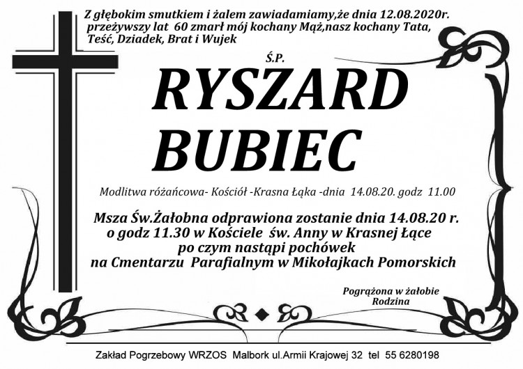 Zmarł Ryszard Bubiec. Żył 60 lat.