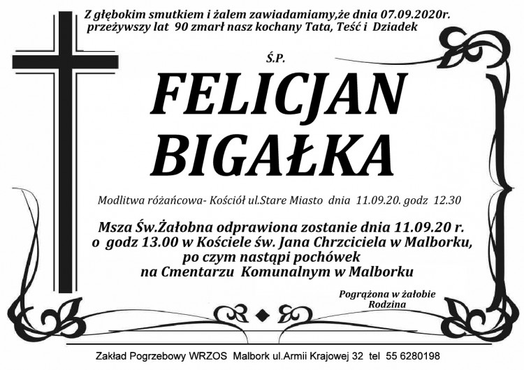 Zmarł Felicjan Bigałka. Żył 90 lat.